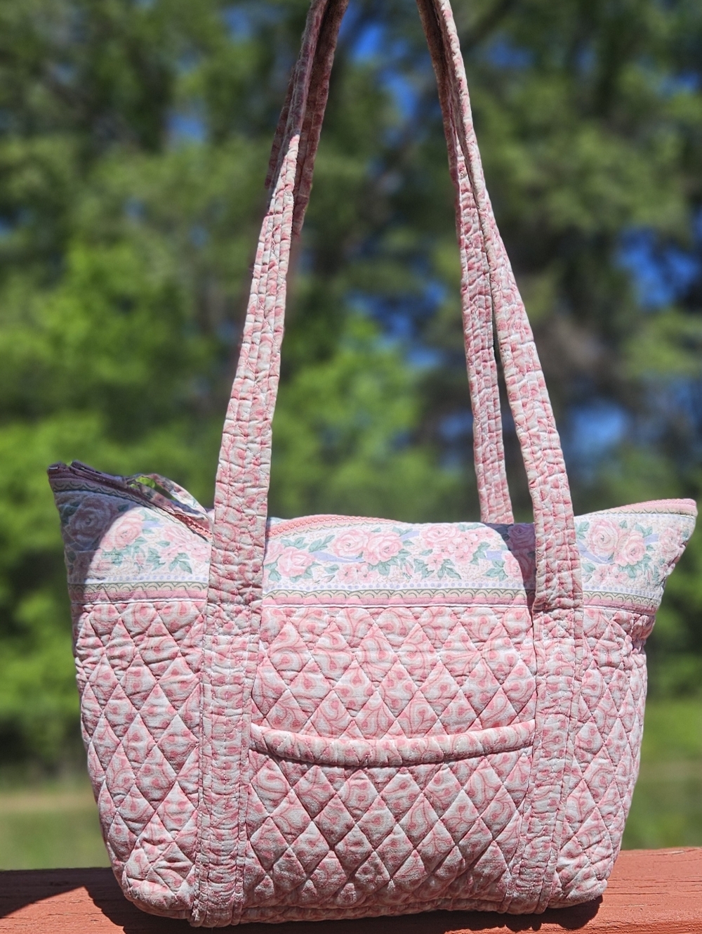 Rare Vintage Vera Bradley Tote In Pink Delft 1990